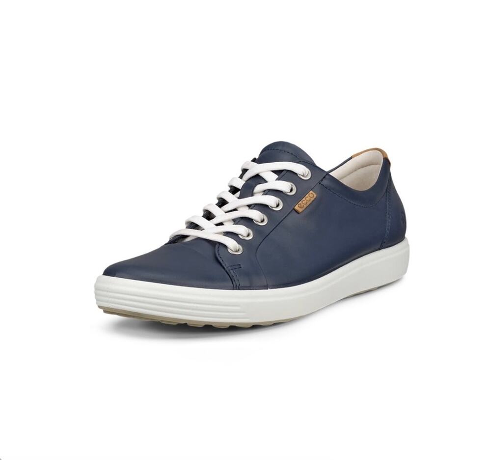 ECCO Soft 7 Women's Leather Lace-Up Sneaker in Blue Size 10-10.5